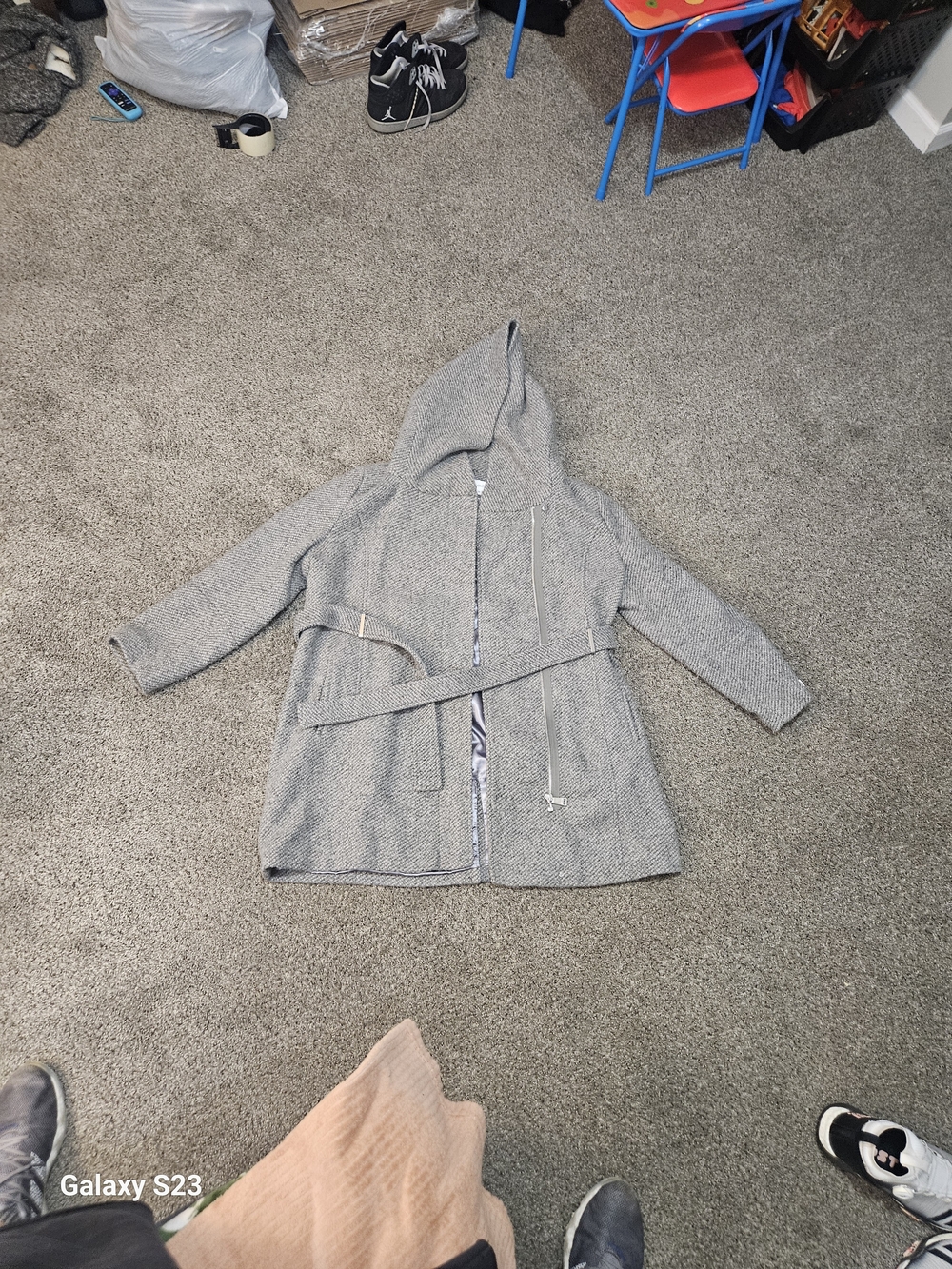 Calvin Klein Women’s XXL Wool Blend Hooded Belted Coat Gray Zip Jacket